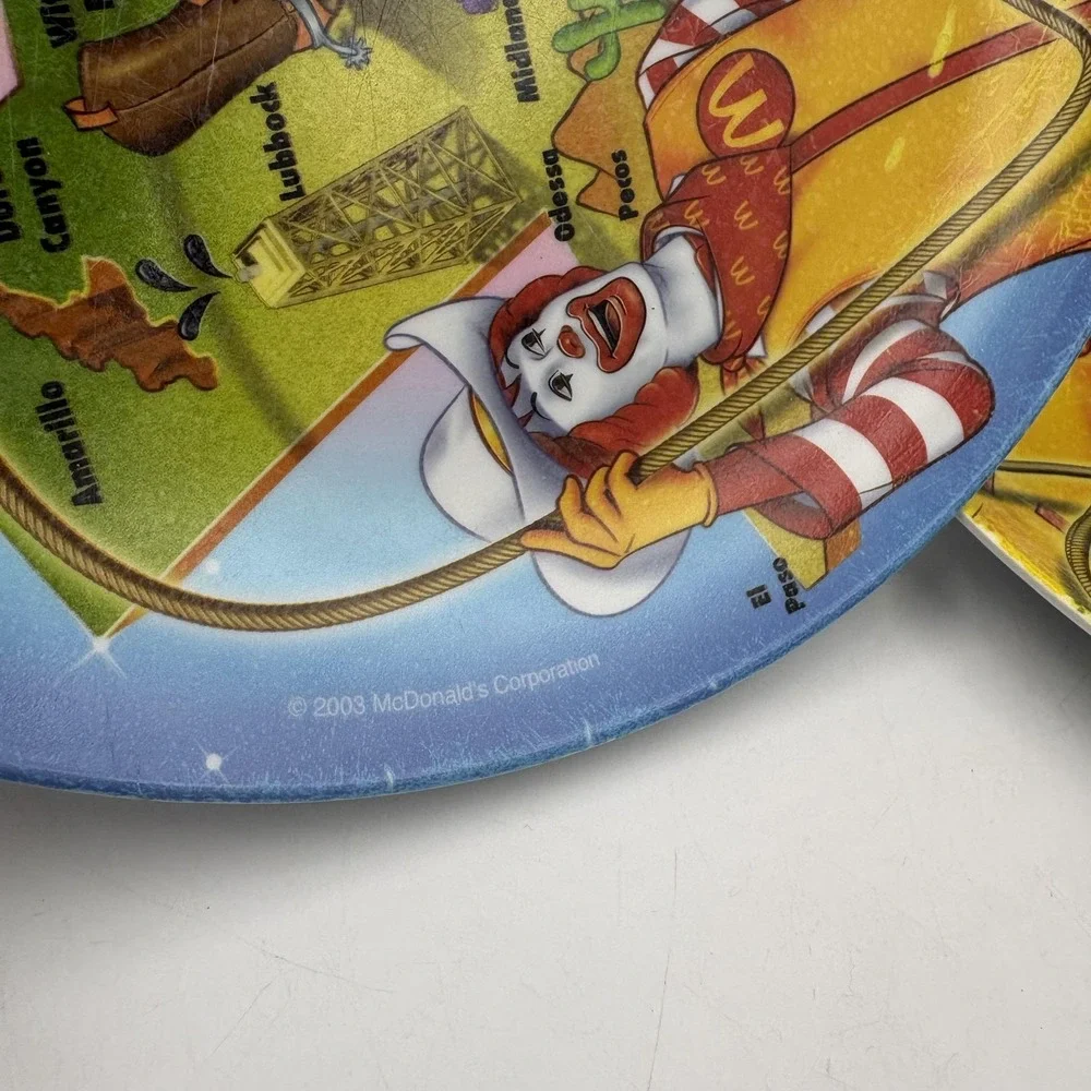 Vintage 2003 McDonald's Texas Map Ronald McDonald Colorful Plastic Plates Set 3‎